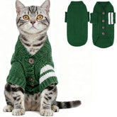 EXPAWLORER cat sweater cardigan front view in green, classic fit and warmth.