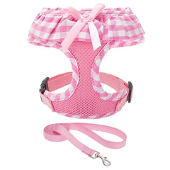 EXPAWLORER cute dog harness pink checkered step-in design for easy everyday walks
