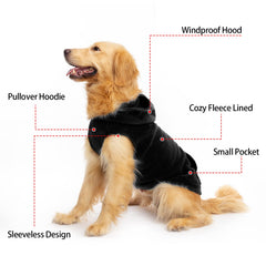 EXPAWLORER dog hoodie back view shows full coverage in cold weather.