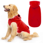 EXPAWLORER dog hoodie fleece vest front view keeps red XXL dog warm on walks.