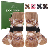 EXPAWLORER dog socks British-style khaki front view with anti-slip grips for safety