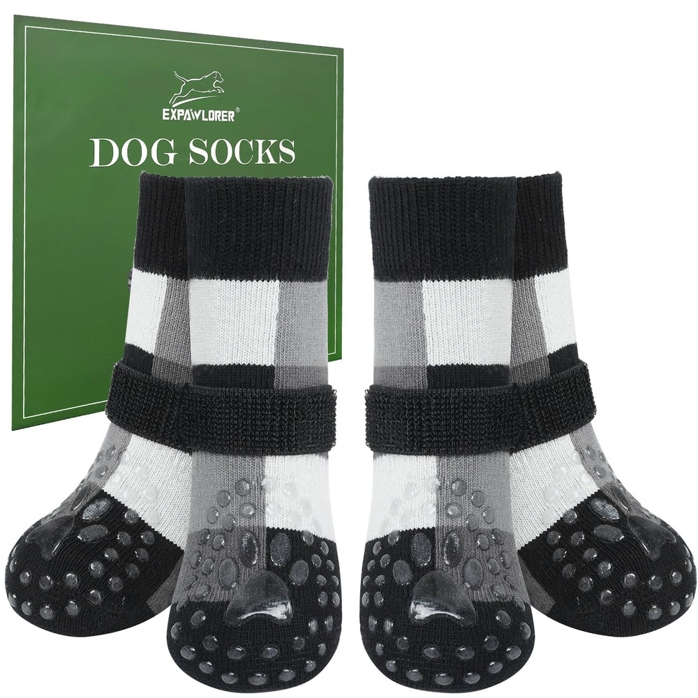EXPAWLORER dog socks color-block non-slip design for safer indoor traction.