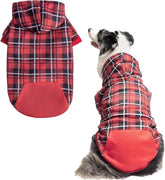 EXPAWLORER plaid dog hoodie back-pocket view for convenient treat storage during walks