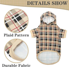 EXPAWLORER British-style tartan hoodie with leash hole for secure outdoor walks.