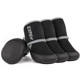 EXPAWLORER waterproof dog shoes—front paws view showing paw protection in wet weather.