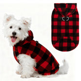 EXPAWLORER dog hoodie plaid front view shows cozy warmth for chilly walks