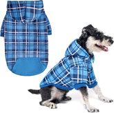 EXPAWLORER plaid dog hoodie front view shows British style warmth for chilly walks