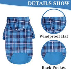 EXPAWLORER plaid dog hoodie side view emphasizes fit and ease of movement