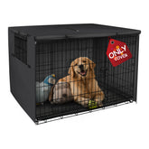 Explore Land dog crate cover front view shows universal fit and shade