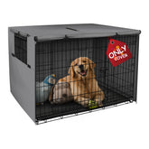 Explore Land dog crate cover front view shows windproof, sun-blocking protection for crates
