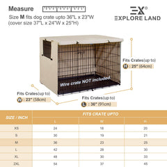 Explore Land dog crate cover light tan top view with zip handle for easy removal