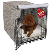 Explore Land pattern dog crate cover vintage violet front view shows stylish home decor