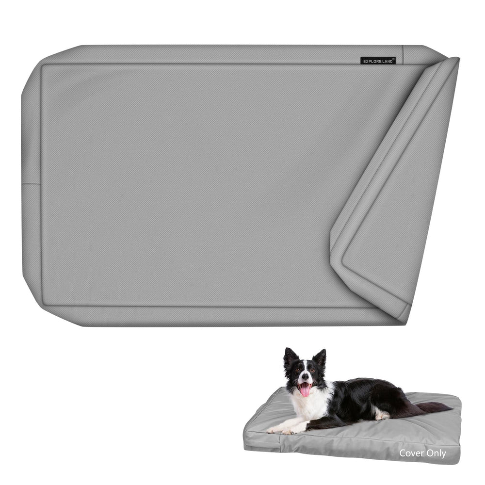 Explore Land Waterproof Dog Bed Cover front view shows durable canvas and gray finish for easy protection