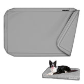 Explore Land Waterproof Dog Bed Cover front view shows durable canvas and gray finish for easy protection
