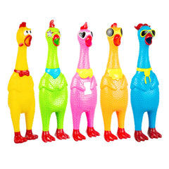 EXPRESSIONS screaming-chicken-squawk closeup demonstrates loud squawk for desk stress relief.