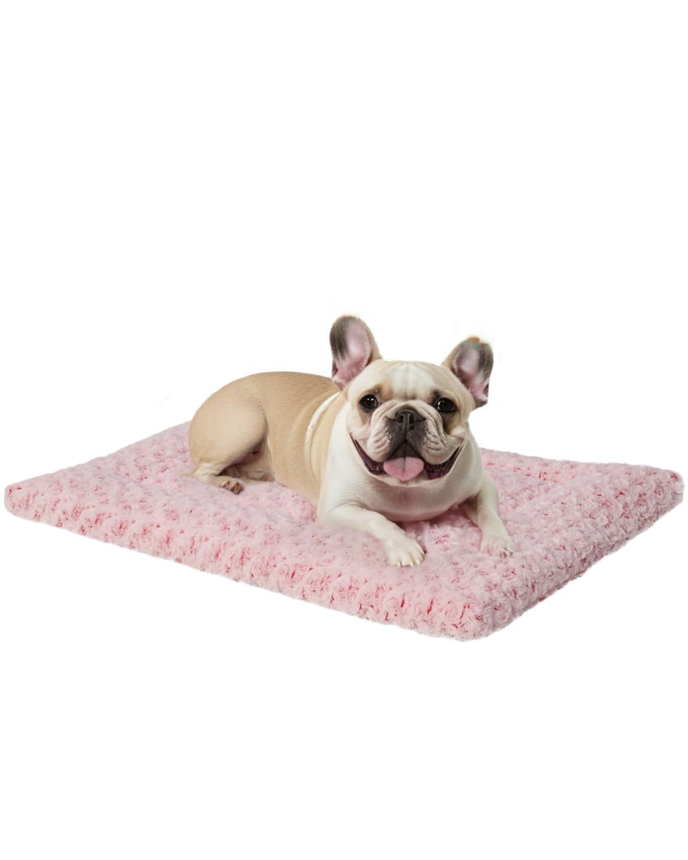 Exsnugy washable dog bed mat pink front view showing plush comfort for calm naps