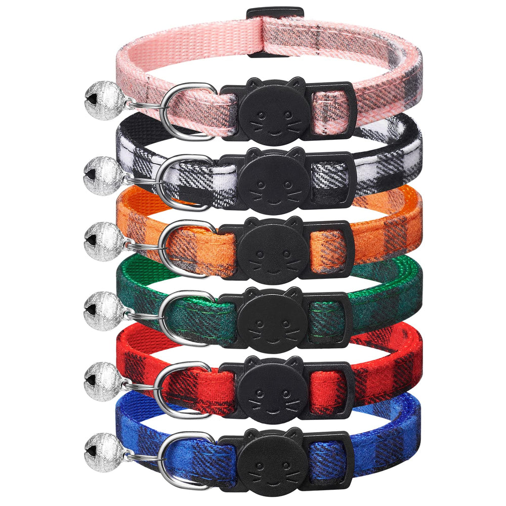 Extodry 6-pack plaid cat collars with bells for stylish multi-cat homes