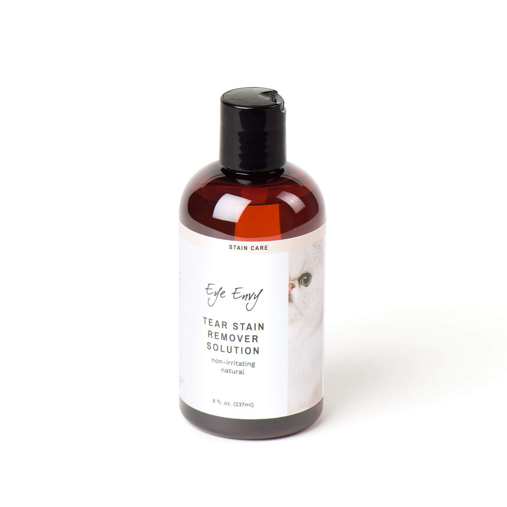 Eye Envy Tear Stain Remover bottle closeup for safe, natural cat tear stain care