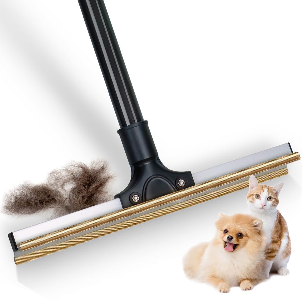 Eyyao Carpet Rake 47-inch handle extended for deep hair removal on carpets and rugs.
