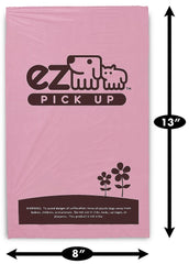 EZ PICK UP pink bags close-up showing extra-thick, leak-proof construction.