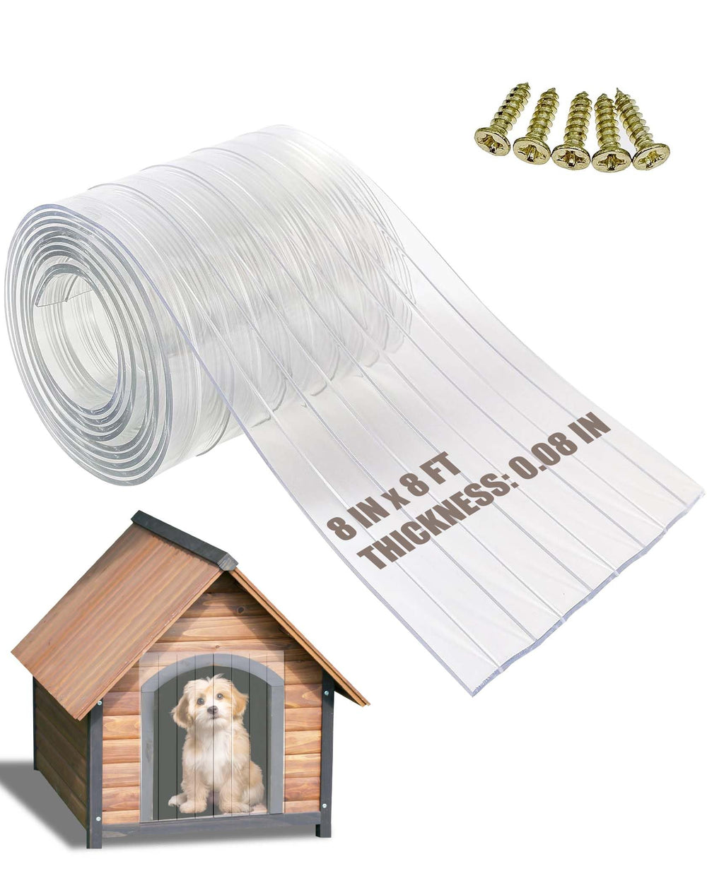 Ezcasch dog door flap 8x8 clear PVC closeup showing transparent insulation