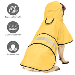 Ezierfy Raincoat Dogs shows reflective strip for nighttime visibility on a dark street.