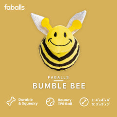 Fabdog Bumble Bee Faball closeup highlights colorful design and chew-friendly fabric.