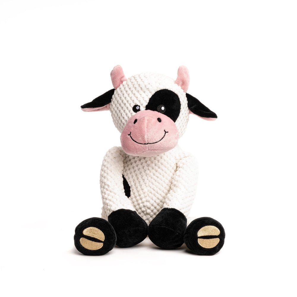 Fabdog Floppies Cow Toy close-up showing durable plush squeaker for interactive play
