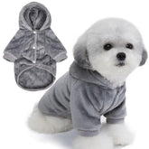 FABRICASTLE dog hoodie light grey front view, cozy warmth for small dogs on chilly days.