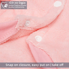 FABRICASTLE dog hoodie pink snap closure provides quick, secure fit during chilly walks.