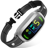 FAFAFROG dog bark collar silver on neck promotes calmer walks and training