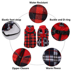 Faihats plaid red coat with waterproof fabric for rainy-day walks.