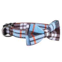 Faleela hand-sewn bowtie collar blue crafted detail on display.