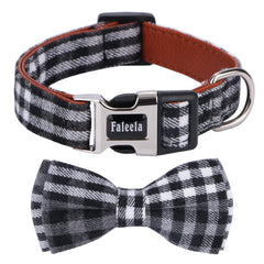 Faleela Soft &Comfy Bowtie Dog Collar closeup highlights soft cotton fabric and double bow styling for daily wear.