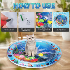 FAMOPLAY Cat Water Mat in a colorful ocean theme stimulates indoor cats.