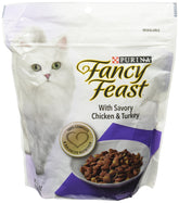 Fancy Feast Cats Gourmet savory chicken-turkey kibble in a bowl supports an active cat lifestyle.