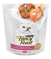 Fancy Feast Filet Mignon dry cat food bowl closeup with enticing crunch for picky eaters