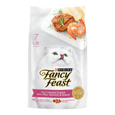 Fancy Feast Filet Mignon with Real Seafood and Shrimp dry cat food front packaging boosts appeal.