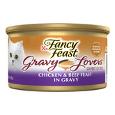 Fancy Feast Gravy Lovers chicken-beef morsels in gravy entice flavor and texture.