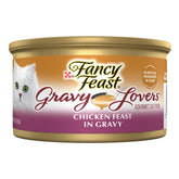 Fancy Feast Gravy Lovers packaging highlights 24-cans for convenient weekly meals.