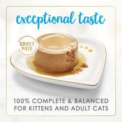 Fancy Feast Gravy Lovers Ocean Whitefish and Tuna Pate close-up of smooth texture for palatable adult cat meals.