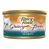 Fancy Feast Gravy Lovers turkey feast canned cat food with gravy highlights savory turkey aroma