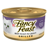 Fancy Feast Grilled Beef Feast in Gravy 3oz can offers rich texture for appetites.