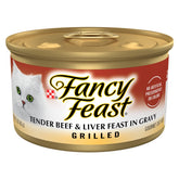 Fancy Feast Grilled Beef and Liver Cans front view for adult cats.