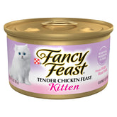 Fancy Feast kitten Tender Chicken Feast pate can closeup showing smooth texture and real chicken.