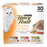 Fancy Feast turkey pate can — real turkey first ingredient for adult cats.
