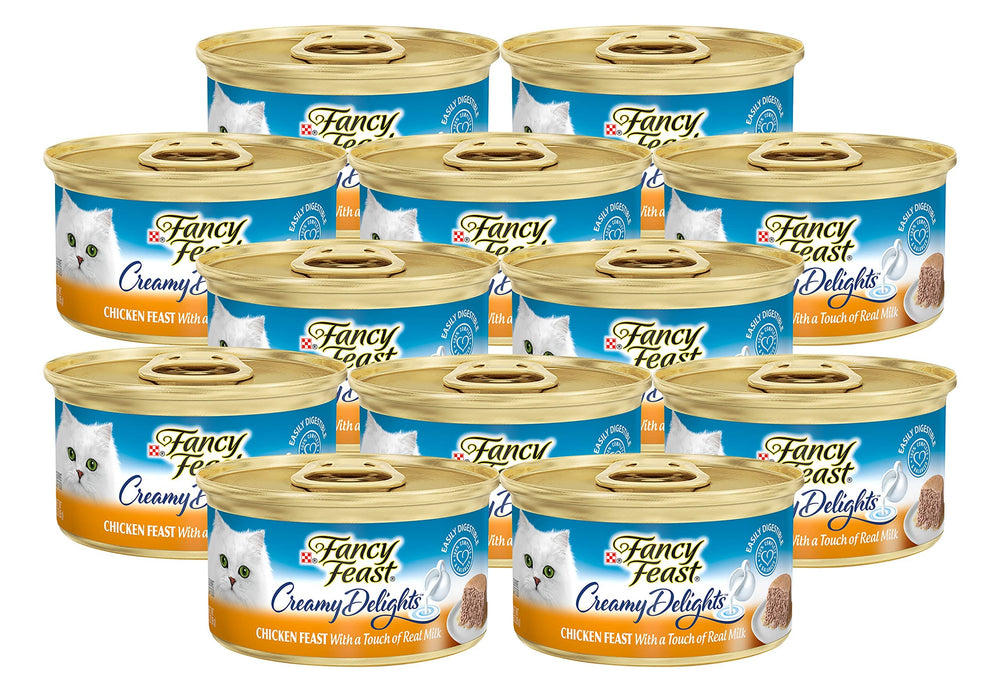 Fancy Feast Purina pate chicken can front showing premium cat meal for gourmet dining at mealtime