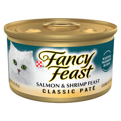 Fancy Feast Salmon and Shrimp Feast Pate pack of 24 cans for easy, convenient meals.