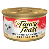 Fancy Feast tender beef and chicken feast cans in a 24-pack for easy feeding.