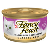 Fancy Feast Tender Beef and Liver Feast pate pack of 24, convenient 3 oz cans for easy mealtimes.